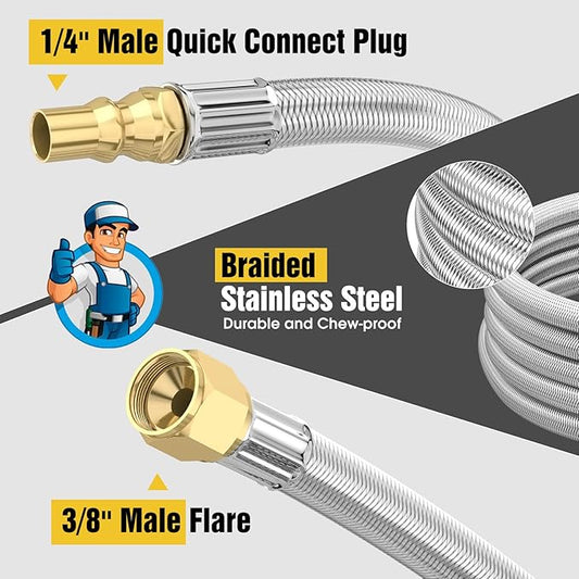 6FT Propane Quick Connect Hose for RV to Gas Grill, RV Quick Connect Propane Hose to RV 1/4" Female Quick Disconnect, with 1/4" Safety Shutoff Valve & Elbow Adapter for Blackstone 17"/22" Griddle