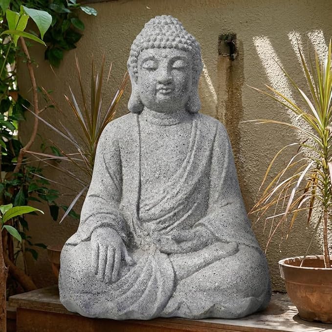 JXNCJXZG Buddha Statue Outdoor Indoor 19.29" Large Sized Buda Zen Decor Sitting Meditating Buddha Statue for Yard Garden Patio Deck Home, Single-Legged Buddha