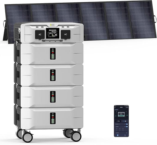 IEE SP5000 10240Wh Solar Power Station, 5000W(9000 Peak) AC Output, 120V/240V Split Phase LFP Battery with 1x500W Solar Panels, 1.6h Fast Charge Portable Power Generator for Home Backup, Emergency, RV