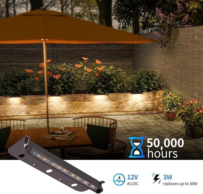 12-Packs 3W 7inch LED Hardscape Paver Lighting,12V AC/DC Low Voltage Retaining Wall Lights,Landscape Lighting,2700K Soft White Outdoor Step Lights,50,000 Hours Lifespan