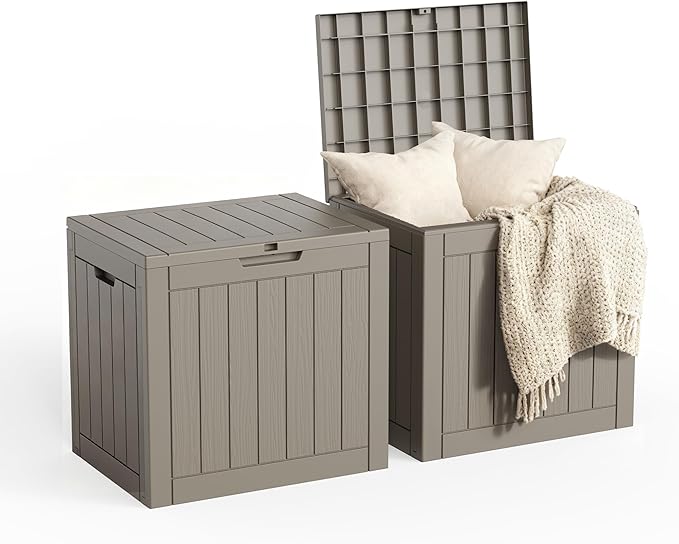 30 Gallon Outdoor Storage Box, Large Resin Deck Box for Patio Cushions, Garden Tools, Pool Accessories, Waterproof and Lockable Design, Storage Bench for Backyard & Deck(Gray)
