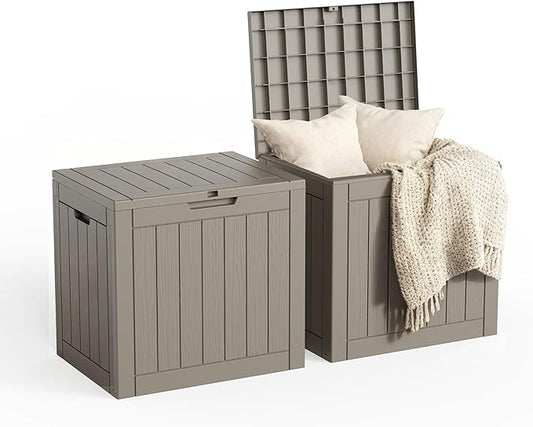 30 Gallon Outdoor Storage Box, Large Resin Deck Box for Patio Cushions, Garden Tools, Pool Accessories, Waterproof and Lockable Design, Storage Bench for Backyard & Deck(Gray)