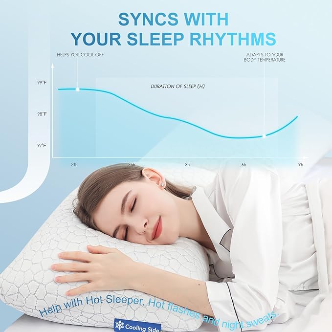 QUTOOL Cooling Pillow for Sleeping Shredded Memory Foam CertiPUR-US Certified, Soft and Supportive Adjustable Pillow for Side, Back, Stomach Sleeper, Hot Sleeper Solution
