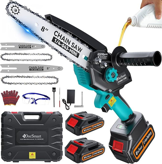 Mini Chainsaw Electric Cordless: 8 Inch & 6 Inch Brushless Chain Saw with 2 Pack Rechargeable Batteries, Battery Powered Handheld Saw for Trees Trimming Wood Cutting, Perfect Gardening Tools for Men