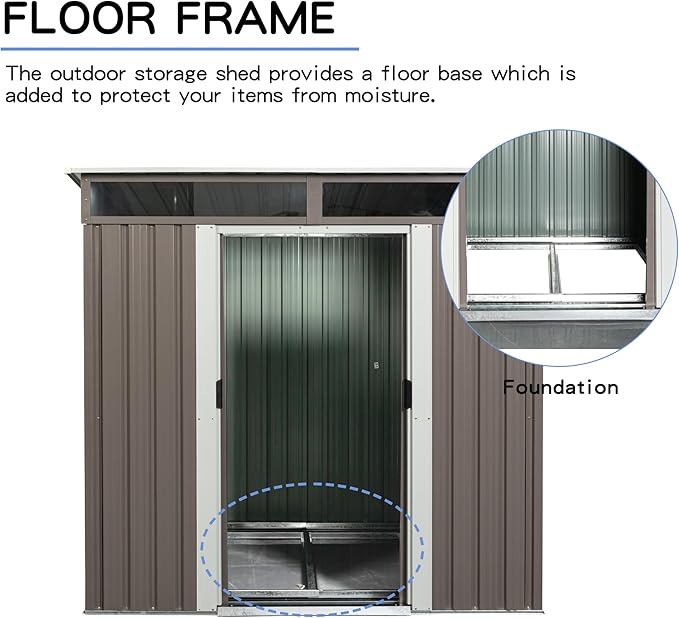 Favfurish 6Ft x 5Ft Outdoor Metal Storage Shed, Weatherproof Garden Shed with Double Sliding Doors and Padlock, Transparent Plate, Punched Vents, Utility Tool House for Lawn Backyard, Gray