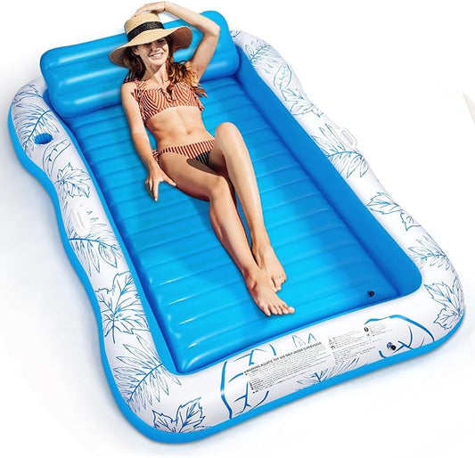 Inflatable Adult Pool Lounger Float - BAIAI Large Beach Sun Tanning Floats Raft Sunbathing Water Lounge Floaties Tub with Drink Holder - Blow Up River & Lake Suntan Floating Swimming Mattress Mat(L)