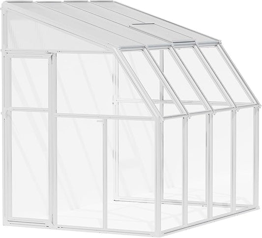 Palram Canopia Rion Sun Room 6 Ft. x 8 Ft. Solarium, Lean-to Greenhouse DIY Kit, Attach to House, Large Twin Wall Polycarbonate, 100% UV Protection for Porch, Patio Outdoors with Window Vent (White)