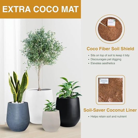 12.5"H x 11.4"D Corso Fiberstone Round Tapered Planter, Christmas Tree Planter, Smooth Finishes, Weather Resistant for Indoor & Outdoor Use, Included 2 Extra Coco Mats (White,9" Pot Opening)