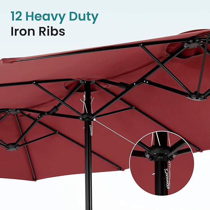 SMUG 15FT Large Patio Umbrella with Base Included, Rectangle Table Umbrella Outdoor Patio, Outside Umbrellas for Deck, Market, Backyard, Wine Red