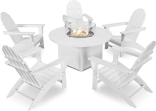 POLYWOOD Vineyard 6-Piece Adirondack Chair Conversation Set with Fire Pit Table