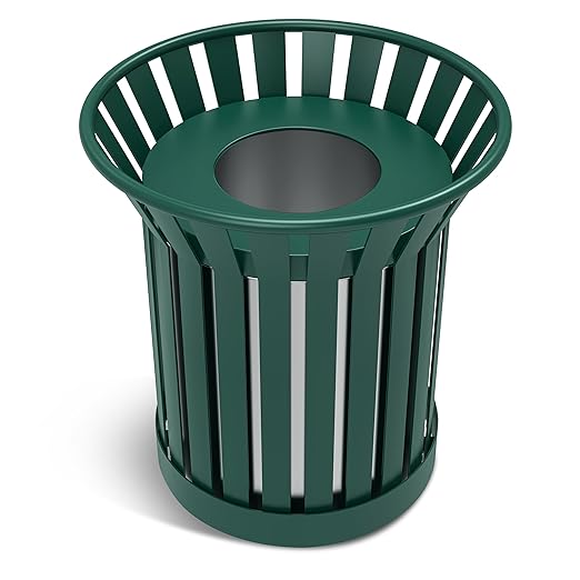 25.2IN Round Large Outdoor Trash Can, Heavy Duty Metal Slatted Garbage Can Outdoor, All Weather Resistant Commercial Garbage Cans, Waste Receptacle in Park, Beach, Patio, Green