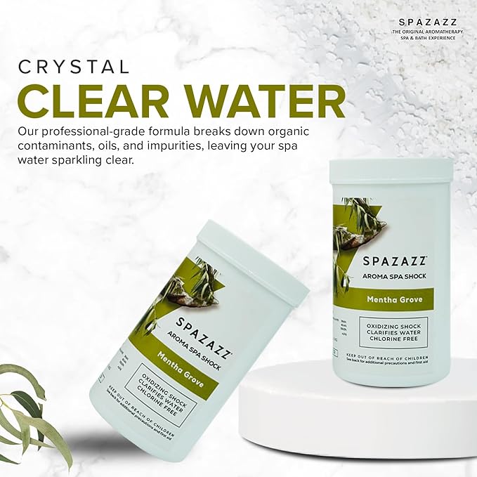 Spazazz Aroma Scented Non Chlorine Spa & Hot Tub Shock Chlorine Free Oxidizer Treatment. Water Clarifier with Potassium Monopersulfate - Professional Grade- Mentha Grove 2.2lb