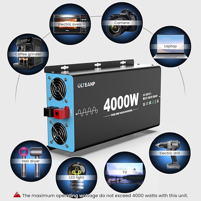 New 24V 4000 Watts Pure Sine Wave Inverter, 24V DC to 110V AC Power Inverter with 4 AC Outlets, USB Port, Type-C Port for Truck, Vehicle, Power Outage, Remote Control with LCD Screen