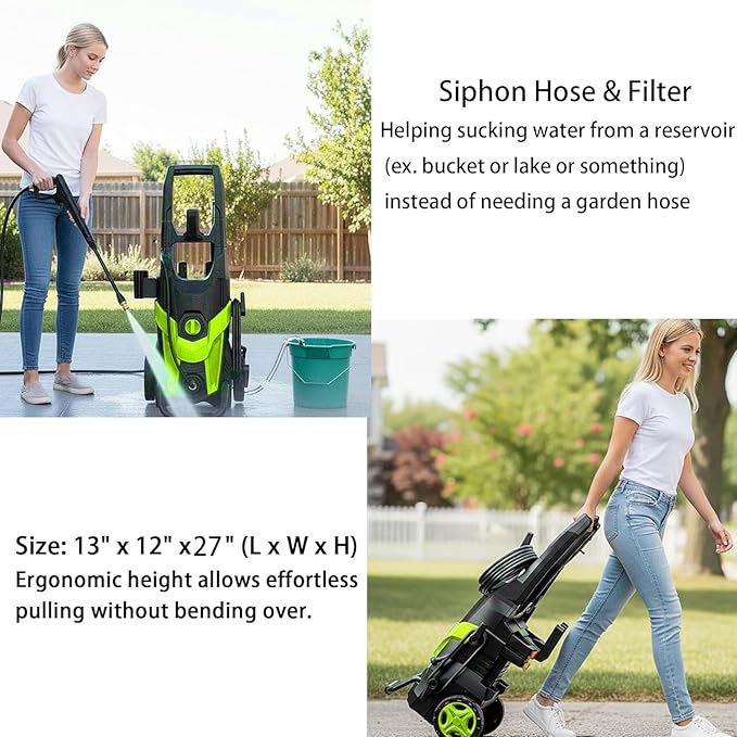 2026NEW Pressure Power Washer with 4 Quick Connect Nozzles, Inlet Hose & Filter, Foam Cannon for Cars/Fences/Driveways/Patios/Home Cleaning,16.9" X 12.2" X 13.8"