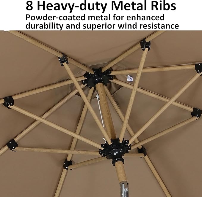 PURPLE LEAF 8 Feet Market Umbrella with Base Patio Umbrella Round Outdoor Table Umbrella with Push Button Tilt & Crank and 8 Ribs Aluminum Outdoor Umbrella for Garden Deck Balcony, Taupe