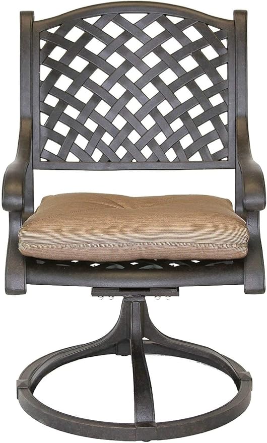Nassau Outdoor Patio 9-pc Dining Set 64 X 64 Cast Aluminum (9-pc Set (with 8 Swivel Rocker), Wanut)