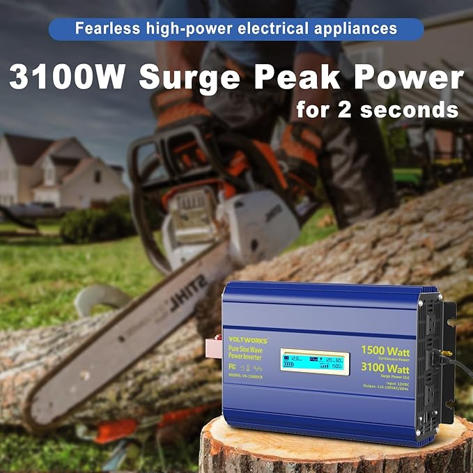 Pure Sine Wave Inverter 1500 Watt 12V to 110V 120V AC Surge Peak 3100W For 2 Seconds Power Inverter Built-in UL Fuse PD36W USB-C Port Compatible with Lithium Battery Starlink For Off-Grid Solar Car RV