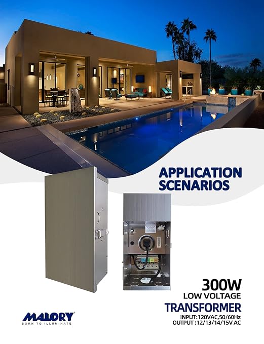 MALORY 300W Wi-Fi Low Voltage Transformer with 3 Zones for Landscape Lighting,2.4Ghz Smart 120V AC to 12V/13V/15V Multi-Tap Waterproof Power Supply for Outdoor Landscape Lights,Yard Lights,Garden