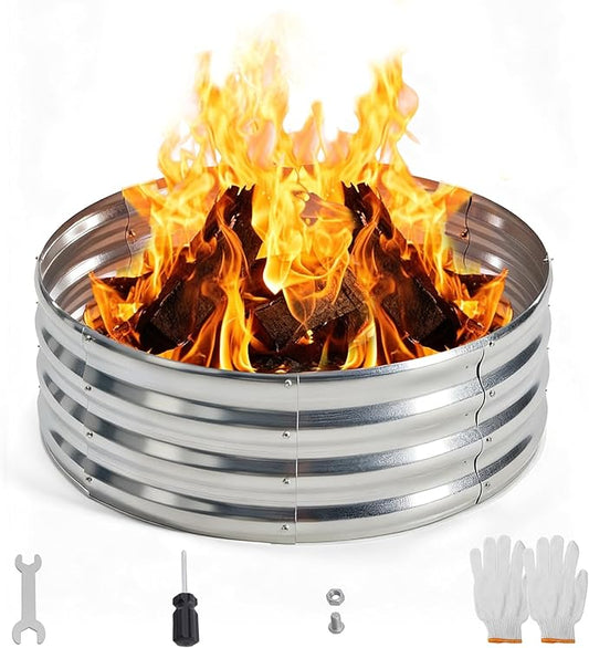 OLIXIS 3FT Round Fire Ring Pit, Outdoor Camp Firepit, Heavy Duty Galvanized Steel 36 Inch Foldable Outside Wood Burning Bonfire Fire Pit Ring for Camping, Backyard, Garden, Beach, Yard Gatherings