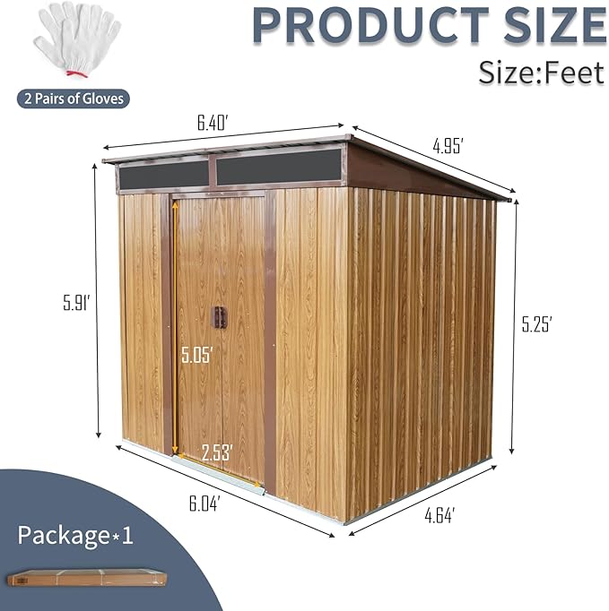 6X5 FT Outdoor Storage Shed, Waterproof Metal Garden Sheds with Lockable Door, Steel Tool Storage Buildings Shed & Outdoor Storage House for Garden, Backyard, Patio, Lawn, Trash Cans(Coffee)