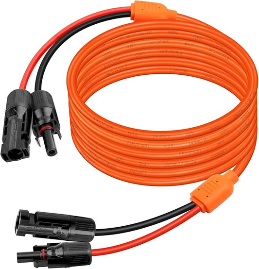 XRDS -RF Solar Extension Cable 15FT, 14AWG Tinned Copper with Solar Panel Connectors, 10AWG Red & Black Branch Wires, Heavy Duty Outdoor Power Cord for RV, Inverter, Generator, Off-Grid System