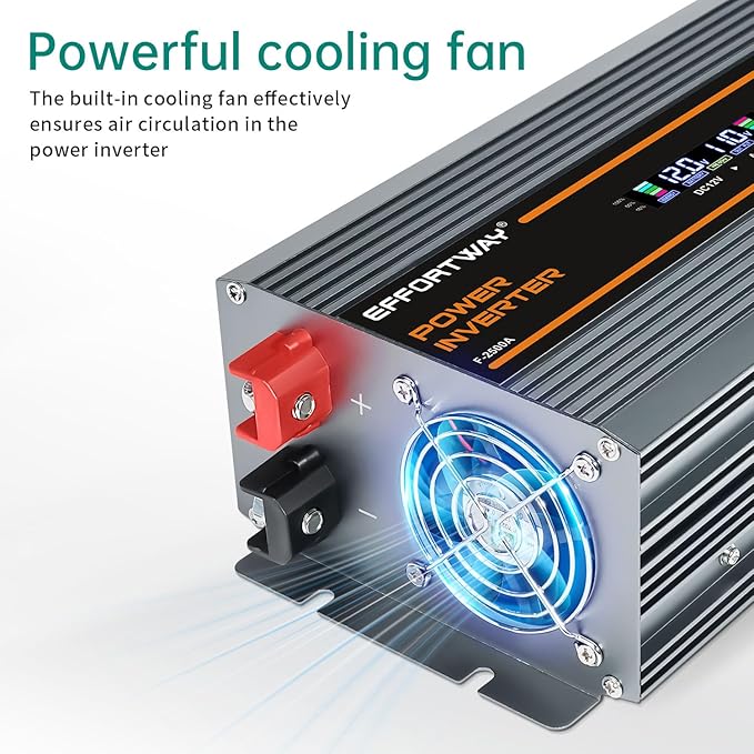 2500W Power Inverter. 12V DC to 110V/120V AC Converter 5000W (Peak) with LCD Display, 3 AC outlets, 2 USB, 2500w Inverter for Camping RV Travel Outdoor Truck Off-Grid Solar inverters