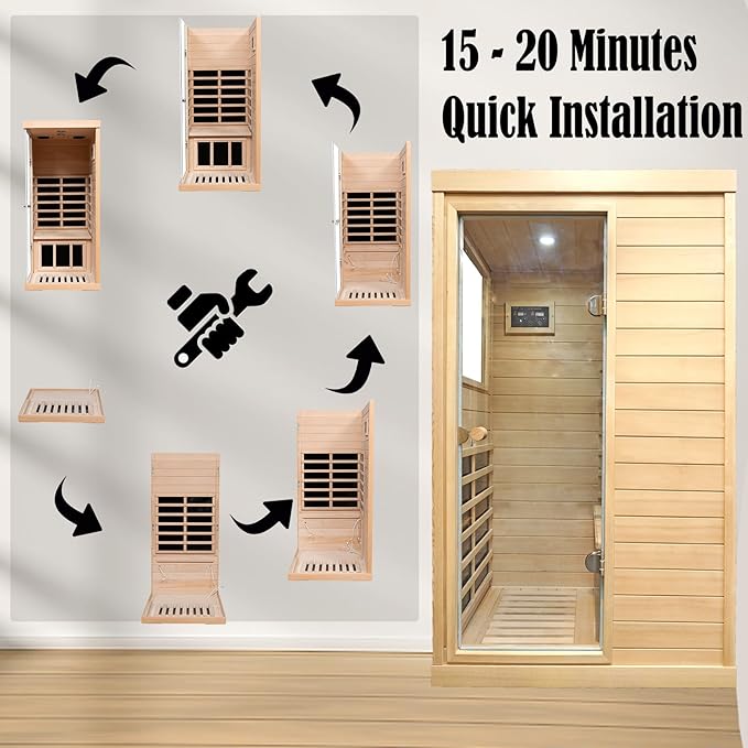LTCCDSS Far Infrared Sauna 1 Person Low EMF Indoor Sauna Room for Home Bluetooth Speakers Reading Lamp 2317.73 sq Area Far Infrared Heatting Panels, 36.85 * 28.35 * 62.6In