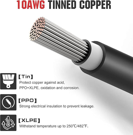 ECO-WORTHY 20FT 10AWG Solar Extension Cable 30A/1000V DC, IP67 Waterproof with Compatible Quick Connectors (Red+Black) for Solar Panels, Controllers, Off-Grid Systems