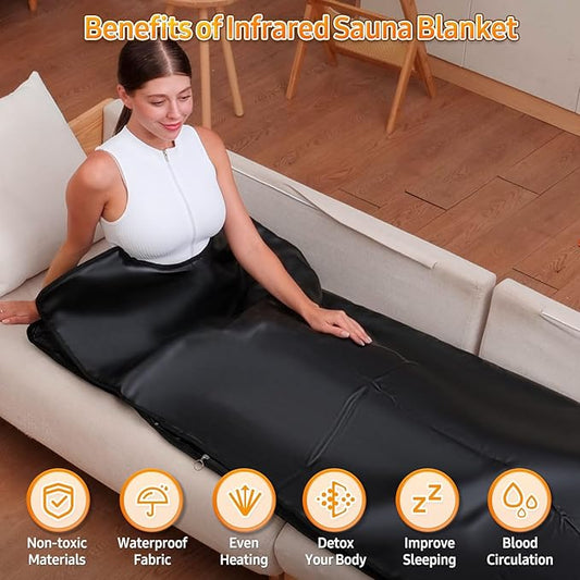 Infrared Sauna Blanket for Home: Premium PU Leather Portable Far Infrared Heating Blanket for Full Body Detox & Relaxation – Adjustable 95-167℉ & 20-60 Min Timer 71 x 31.5Inch