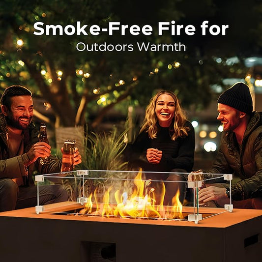 42 Inch Propane Fire Pit Table w/Wind Guard, Modern Gas Fire Pits for Outside Patio, Ignition Systems Firepit, 50,000 BTU Outdoor Fire Table for Patio Backyard Deck