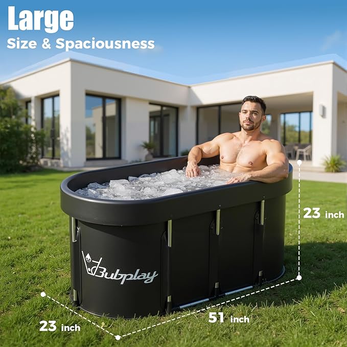 140 Gallons Large Oval Ice Bath Tub for Athletes & Adults, Cold Plunge Tub with Cover, Ice Plunge Tub for Recovery & Cold Water Therapy, Inflatable Ice Bath Barrel for Indoor Outdoor- Black