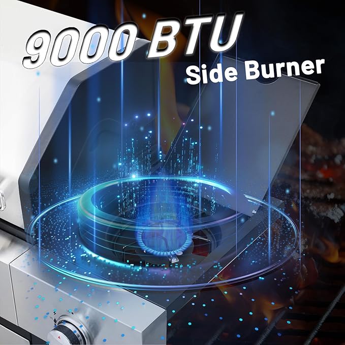 4-Burner Propane Gas BBQ Grill with Side Burner, 51000 BTU Stainless Steel Gas Grill with Rain Cover for Outdoor, Camping, Barbecue Grilling Backyard Cooking (4+1 burner no cover)