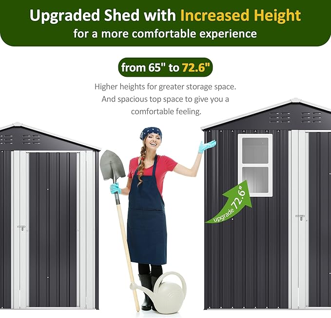 6x4 FT Outdoor Storage Shed, Metal Garden Tool Shed with Updated Frame Structure, Lockable Doors and Windows, Ideal for Backyard Garden Patio Lawn, Grey