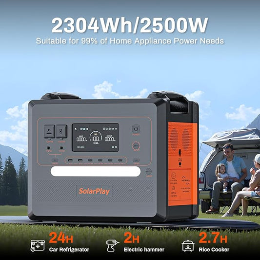 SolarPlay Portable Power Station, 2500W/2304Wh Large Capacity Solar Generator, with 2x200W Solar Panels, 4 AC Outlets(5000W Peak), Emergency Power Station for Home, Camping, Outdoor Battery Backup