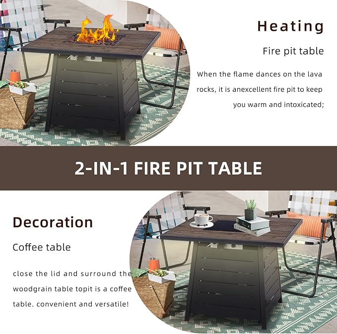 Afterglow Outdoor 32" Propane Fire Pit Table, 40000 BTU Firepit w LED Lighting, Weather Resistant Cover and Lava Rocks, Terra Fab Top and Steel Base for Outside Patio Backyard Garden