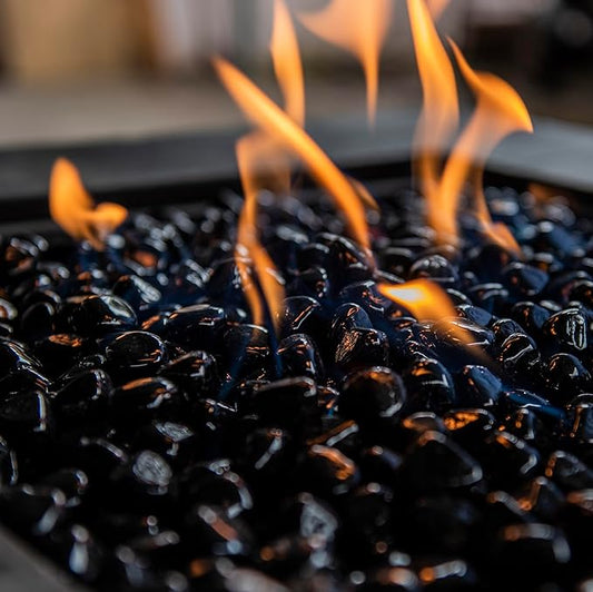 Fire Glass Diamond 1 Inch Fire Pit Glass Rocks for Propane or Gas Fire Pit 20 Pounds Onyx Black