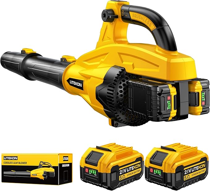 LITEKON Leaf Blower Cordless, 700CFM & 13 Speed Modes, Brushless Electric Cordless Leaf Blowers with 2 x 5.0Ah Batteries and Charger, 21V Powerful Blowers for Lawn Care, Blowing Leaves, Dust, Snow