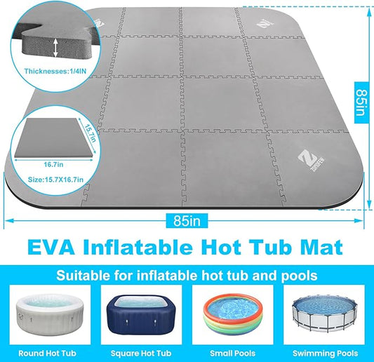 85IN Hot Tub Mat for Inflatable Tub,1/4" Thickness Square-Shaped Hot Tub Pad Foundation, Upgraded Thickened Eva Foam Padding for Outdoor Hot Tubs
