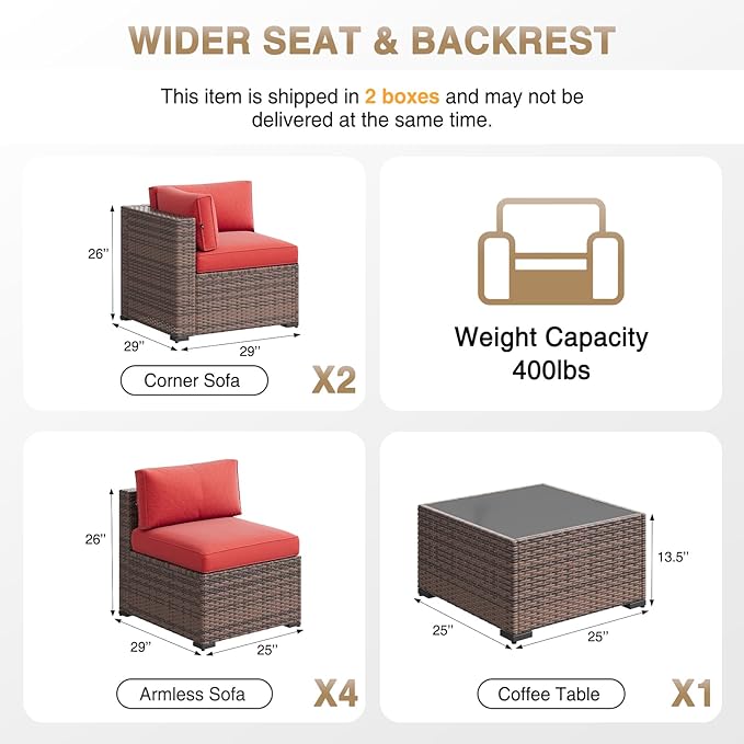 Aoxun Patio Furniture Sets, 7-Piece Outdoor Patio Furniture with Thick Cushions, Wicker Outdoor Conversation Set Sectional Sofa for Backyard, Poolside, Garden