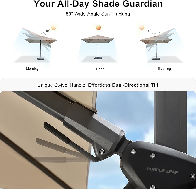 PURPLE LEAF 8' X 8' Tilting Patio Umbrella with Base Outdoor Cantilever Swivel Square Umbrella with Tilt Aluminum Offset Umbrella with 360-degree Rotation for Garden Deck Pool Patio Beige