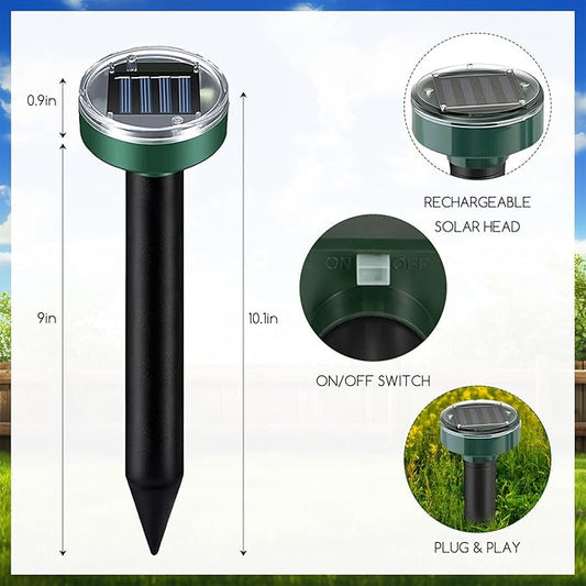 8 Pack Mole Repellent Solar Powered, Snake Repellent Outdoor for Yard, Ultrasonic Deterrent Stakes for Mole, Vole, Gopher, Groundhog, Chipmunk, Waterproof Armadillo Repeller for Lawns Garden