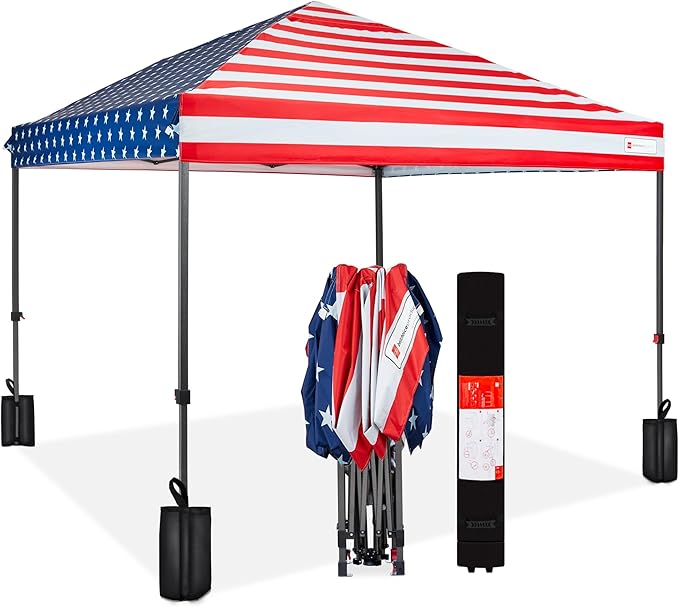 Best Choice Products 8x8ft 1-Person Setup Pop Up Canopy Tent Instant Portable Shelter w/ 1-Button Push, Case, 4 Weight Bags - American Flag