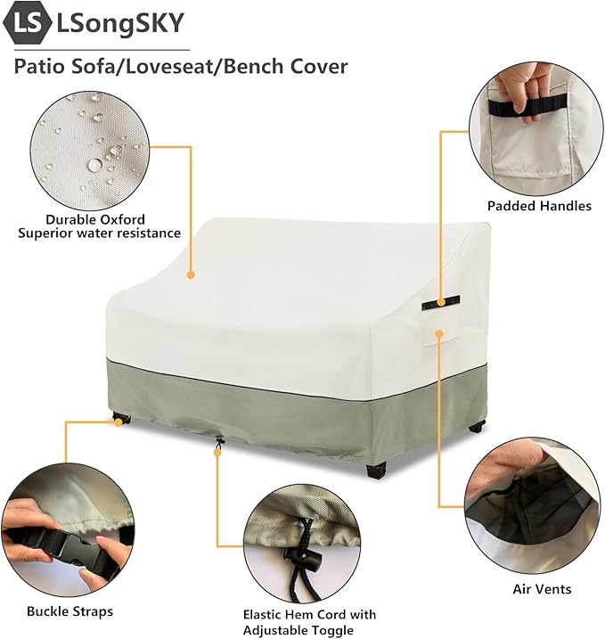 Patio 3-Seater Sofa Cover,Outdoor Couch Cover Fits up to 79W x 38D x 35H Inches,100% Waterproof Heavy Duty Patio Furniture Covers,Beige & Gray-Green
