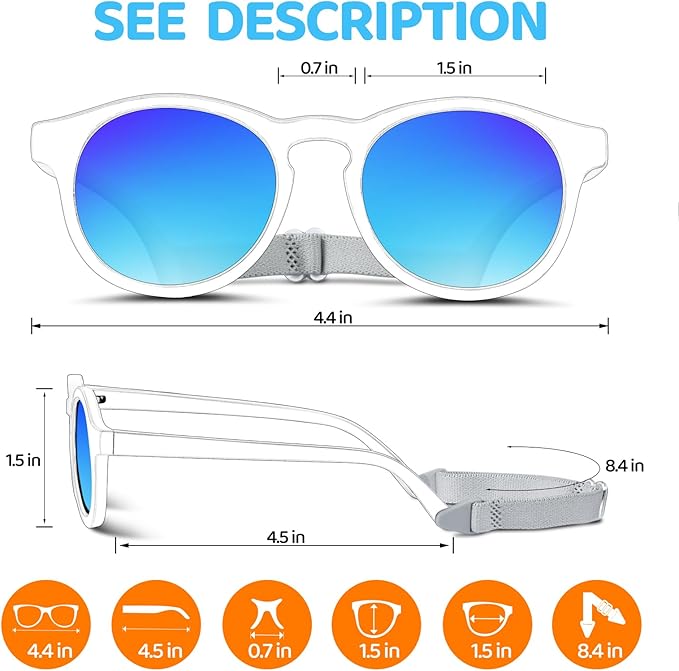RIVBOS Baby Sunglasses Boys&Girls with Strap UV400 Polarized Flexible for Toddler,Infant and Newborn(0-24month) RBK0231