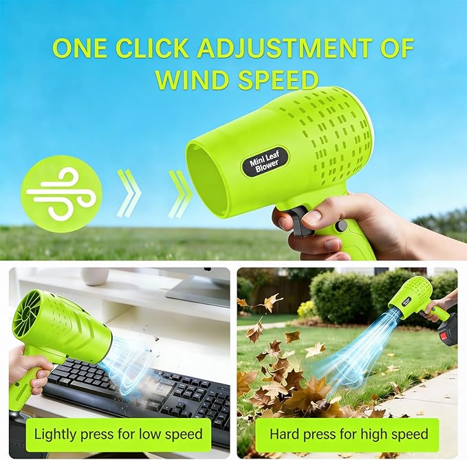 Leaf Blower Cordless with Battery and Charger,21V Electric Handheld Leaf Blower, 950000RPM Powerful Fan with Adjustable Speed, Lightweight Blower for Patio, Lawn, Blowing Leaves and Snow(Green)