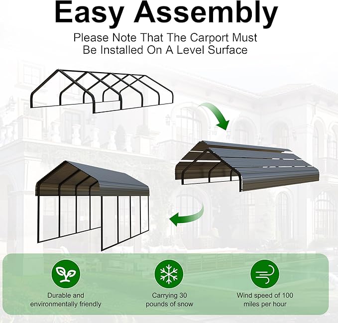 20x20 FT Carport Canopy Heavy Duty RV Metal Carports Kits for Garage,Aluminum Car Ports with Steel Shelter Frame Cover for 2 Car or Boats