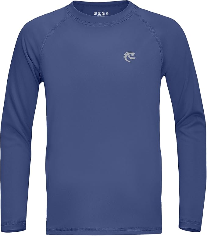 Boys UPF 50+ Swim Shirt Long Sleeve, 1 or 2 Pack UV Sun Protection Rash Guard, Youth Kids SPF Water Shirts for Beach Surf