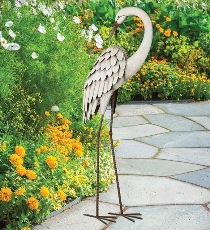 Regal Art & Gift Metal Egret Statue – Coastal Heron Garden Sculpture, Elegant Bird Decor for Lawn, Patio, or Beach House Yard – Sturdy Outdoor Standing Crane Ornament, 15.25""L x 8.25""W x 40.5""H