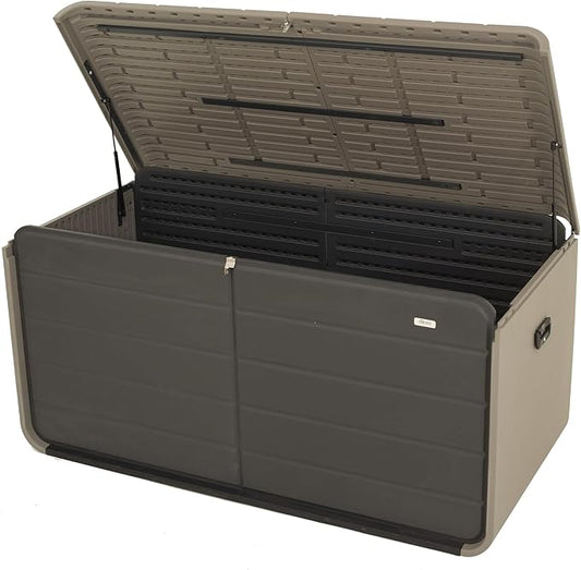 CHUNLY 160 Gallon Plastic Deck Box, Large Patio Storage Box with Lock, Wheels & Waterproof Lid for Outdoor Cushions, Garden and Pool Supplies (Gray)