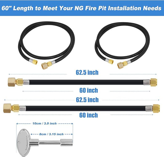 Skyflame Natural Gas Connection Hose, Complete NG Fire Pit Installation Kit from Burner to Natural Gas, Includes 1/2" Control Valve Key Set, 2 PCS 60" Connect Hoses